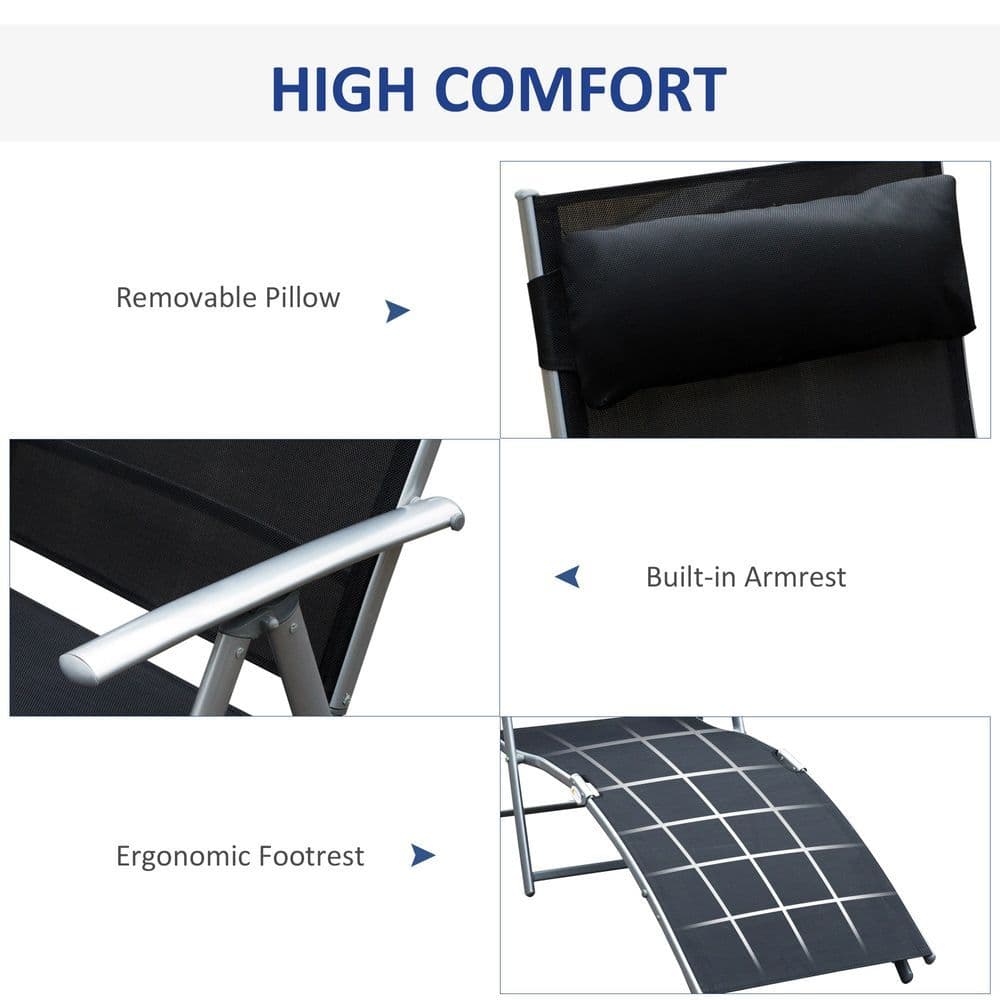 image-Sun Lounger Recliner Foldable 7 Levels Textilene Black Patio