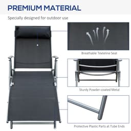 image-Sun Lounger Recliner Foldable 7 Levels Textilene Black Patio