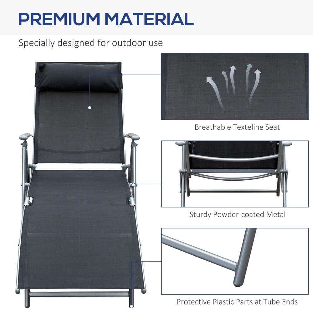 image-Sun Lounger Recliner Foldable 7 Levels Textilene Black Patio