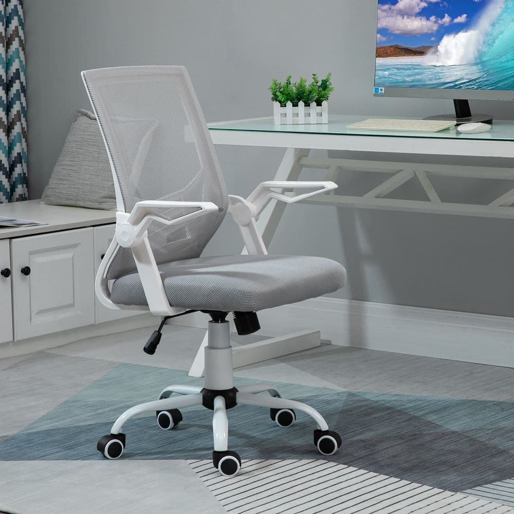image-Mesh Swivel Office Chair Task Computer Chair w/ Lumbar Support, Grey Vinsetto