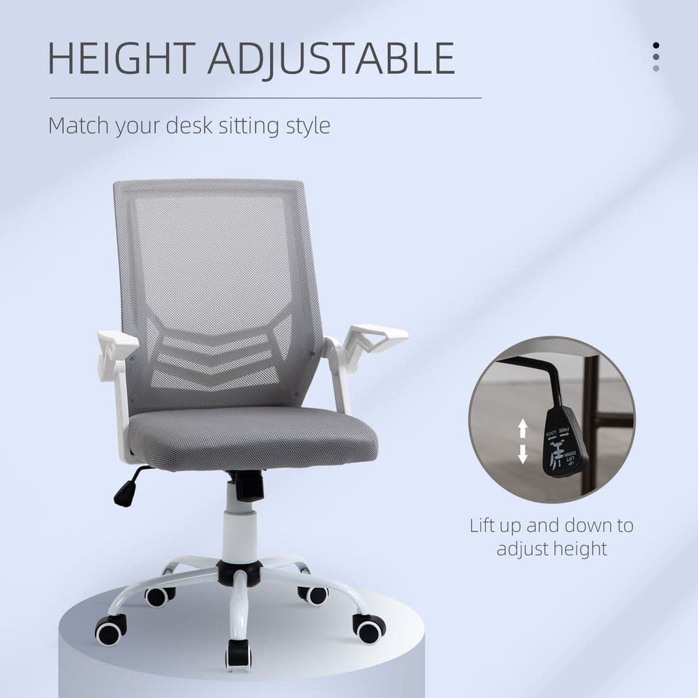 image-Mesh Swivel Office Chair Task Computer Chair w/ Lumbar Support, Grey Vinsetto