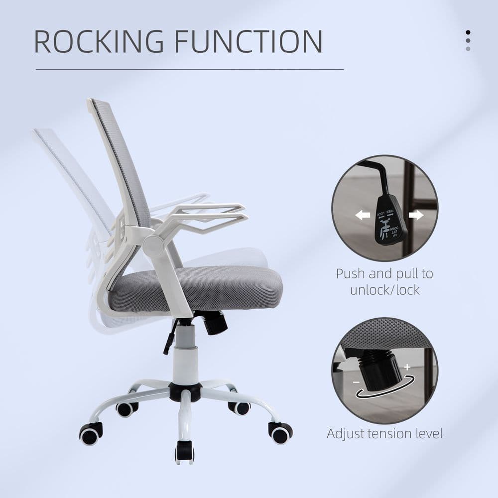 image-Mesh Swivel Office Chair Task Computer Chair w/ Lumbar Support, Grey Vinsetto