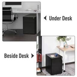 image-3 Draw Metal Filing Cabinet Lockable 4 Wheel Compact Under Desk Black Vinsetto