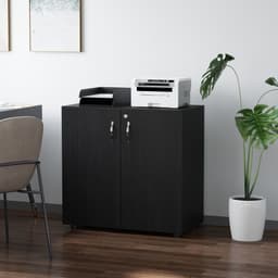 image-2-Tier Locking Office Storage Cabinet File Organisation w/ 2 Keys Black HOMCOM