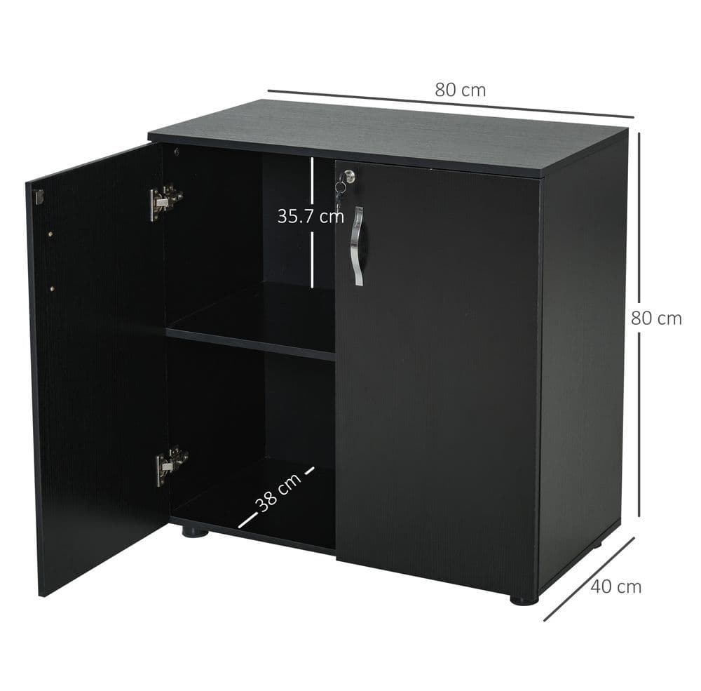 image-2-Tier Locking Office Storage Cabinet File Organisation w/ 2 Keys Black HOMCOM