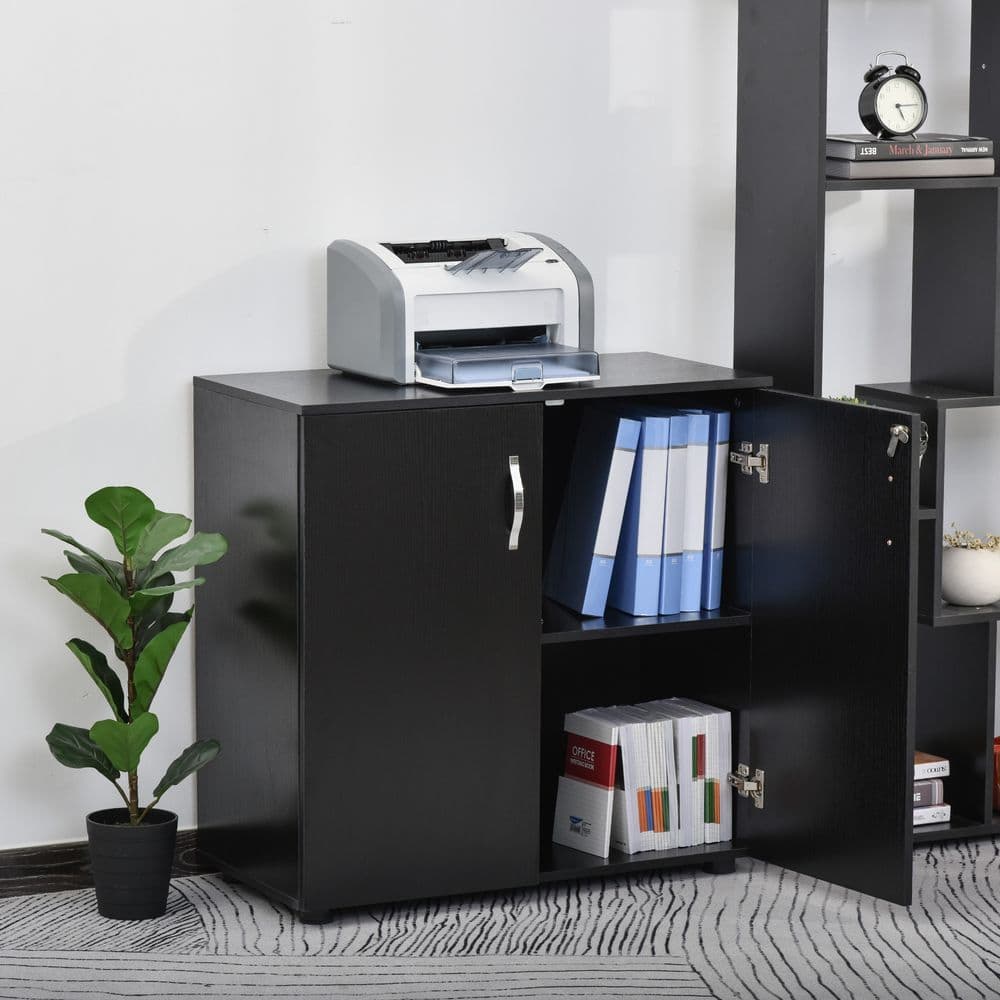 image-2-Tier Locking Office Storage Cabinet File Organisation w/ 2 Keys Black HOMCOM