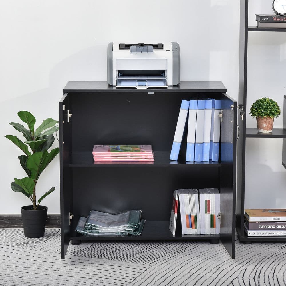 image-2-Tier Locking Office Storage Cabinet File Organisation w/ 2 Keys Black HOMCOM