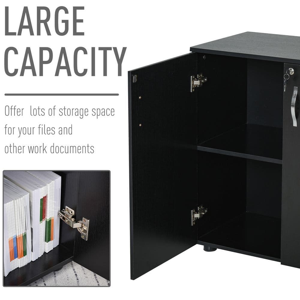 image-2-Tier Locking Office Storage Cabinet File Organisation w/ 2 Keys Black HOMCOM