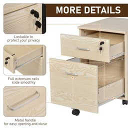 image-2-Drawer Locking Office Filing Cabinet 5 Wheels Rolling Storage Oak Vinsetto
