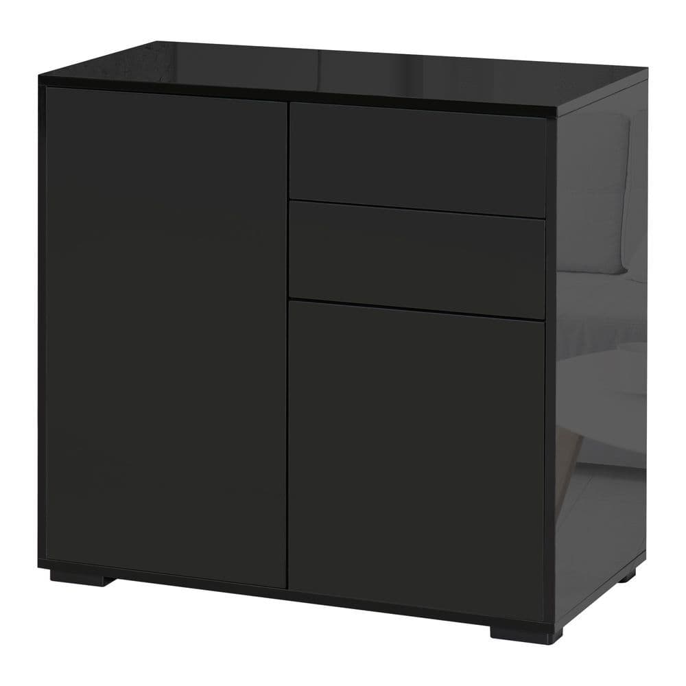 image-Side Cabinet with 2 Door Cabinet and 2 Drawer for Home Office Black