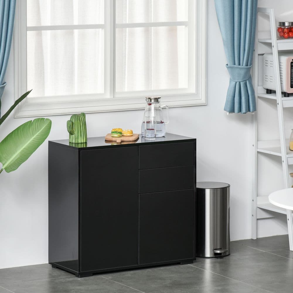 image-Side Cabinet with 2 Door Cabinet and 2 Drawer for Home Office Black