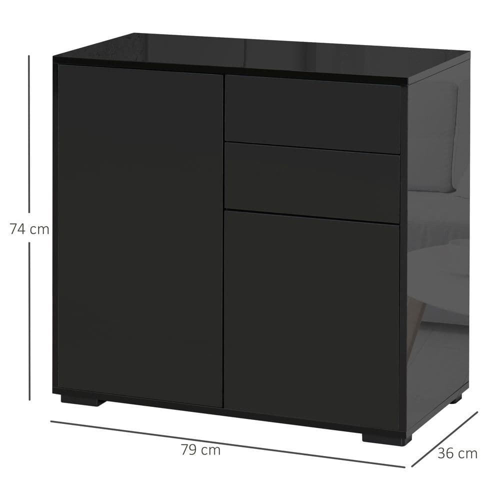 image-Side Cabinet with 2 Door Cabinet and 2 Drawer for Home Office Black