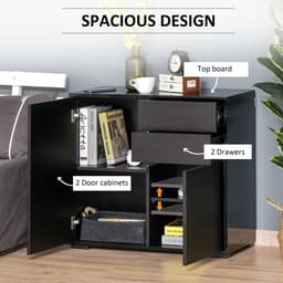 image-Side Cabinet with 2 Door Cabinet and 2 Drawer for Home Office Black