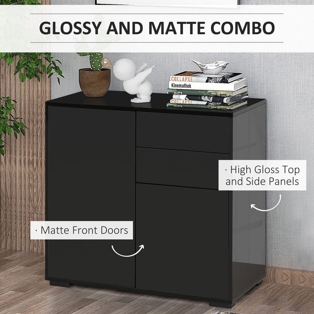 image-Side Cabinet with 2 Door Cabinet and 2 Drawer for Home Office Black