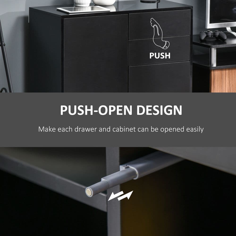 image-Side Cabinet with 2 Door Cabinet and 2 Drawer for Home Office Black