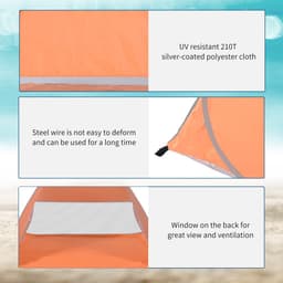 image-Beach Tent Instant Camping Pop up Tent Sun Shade Shelter, Orange Outsunny