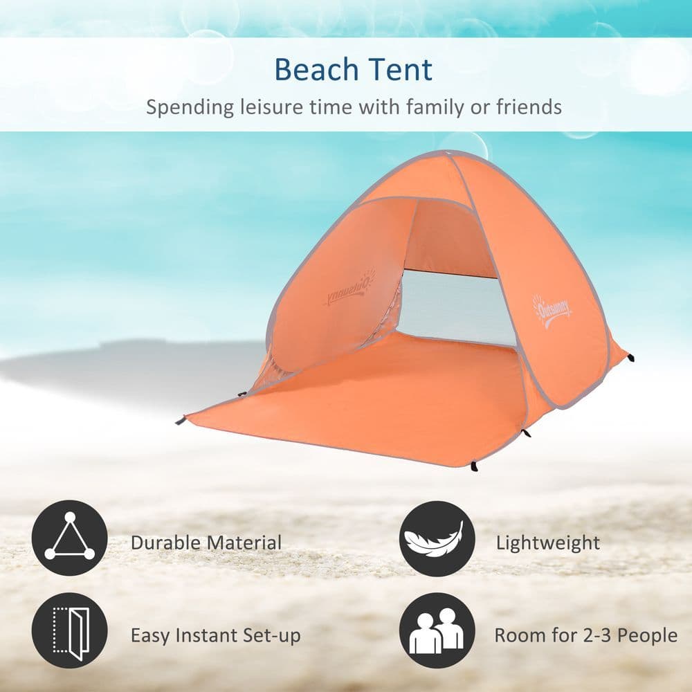 image-Beach Tent Instant Camping Pop up Tent Sun Shade Shelter, Orange Outsunny