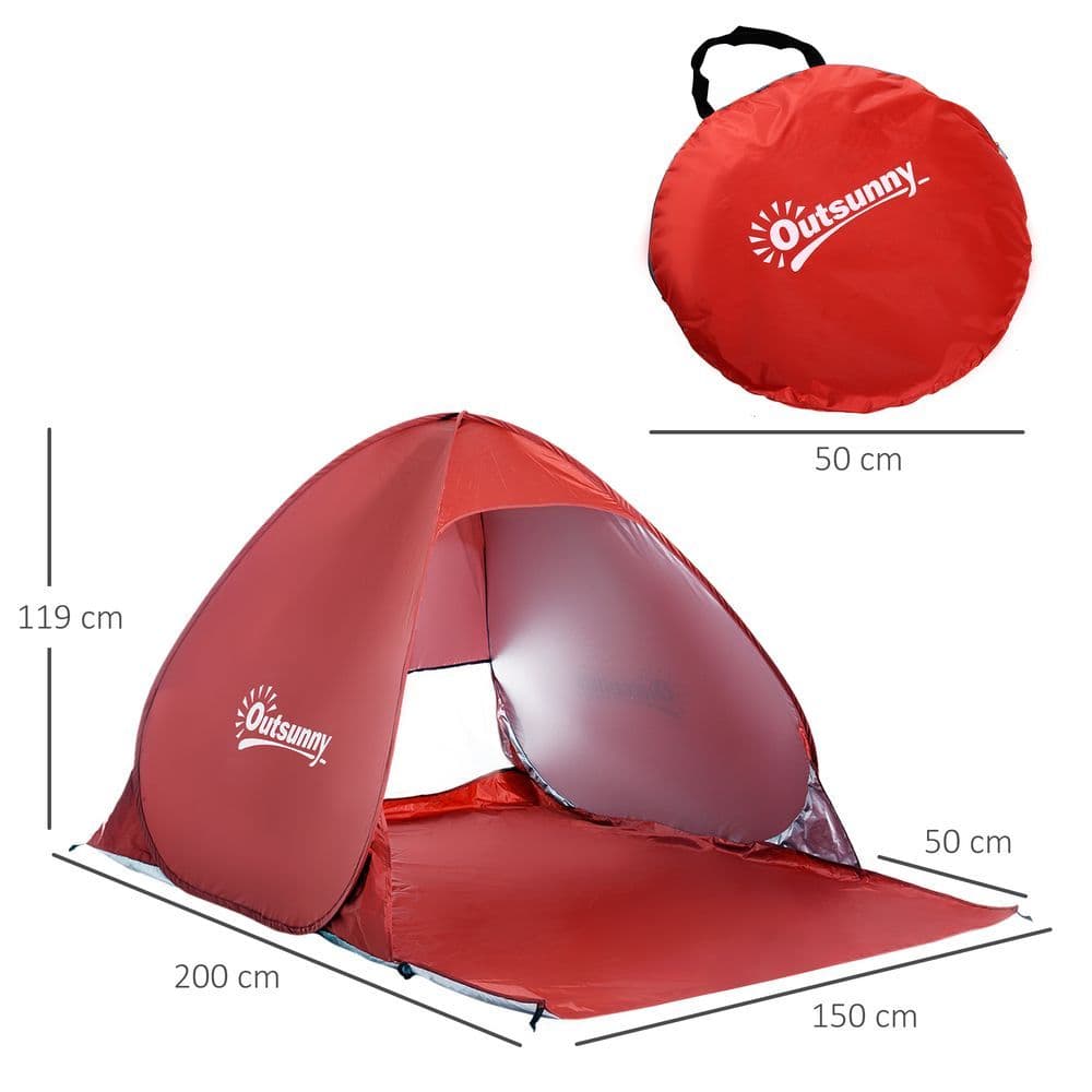 image-Beach Tent Instant Camping Pop up Tent Sun Shade Shelter, Red Outsunny