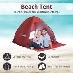 image-Beach Tent Instant Camping Pop up Tent Sun Shade Shelter, Red Outsunny