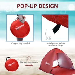 image-Beach Tent Instant Camping Pop up Tent Sun Shade Shelter, Red Outsunny