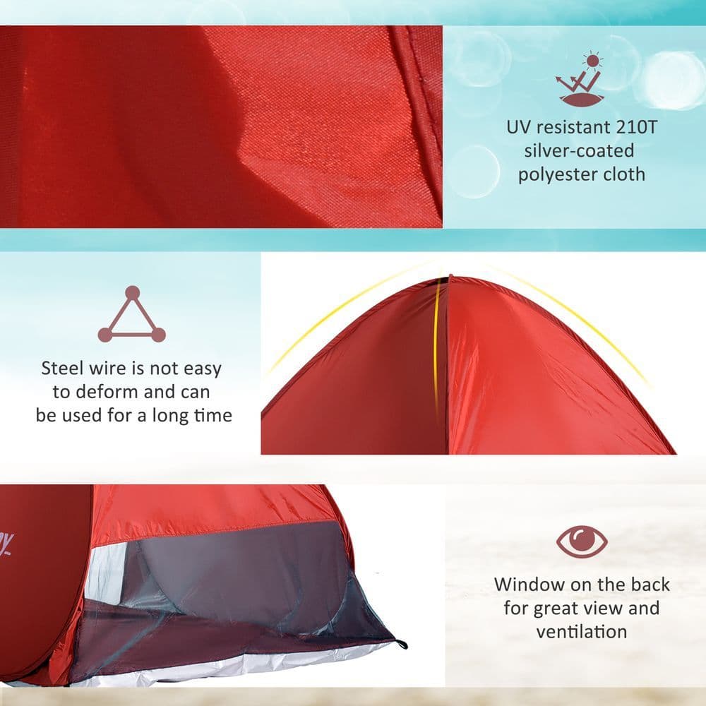 image-Beach Tent Instant Camping Pop up Tent Sun Shade Shelter, Red Outsunny