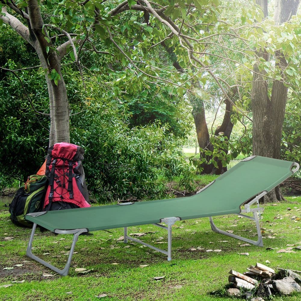 image-Camping Cot Picnic Sun Lounger Portable Folding Chair Patio Green Outsunny