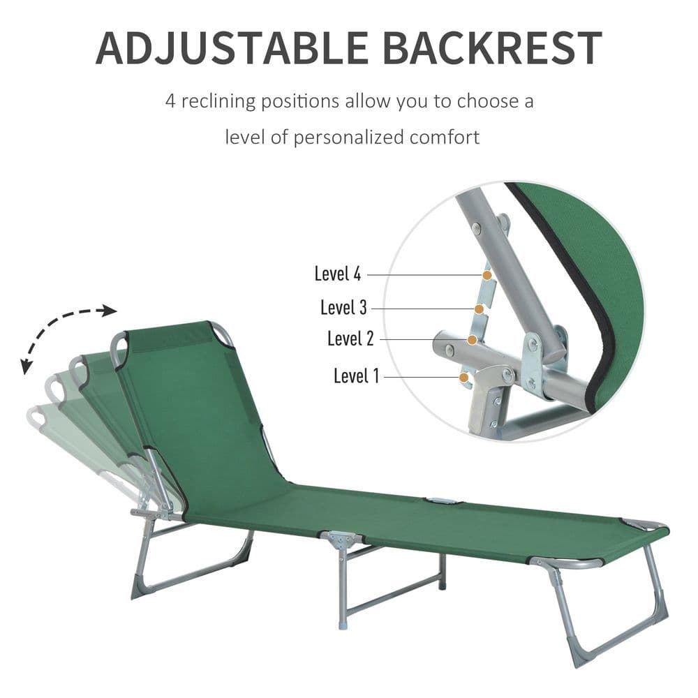 image-Camping Cot Picnic Sun Lounger Portable Folding Chair Patio Green Outsunny