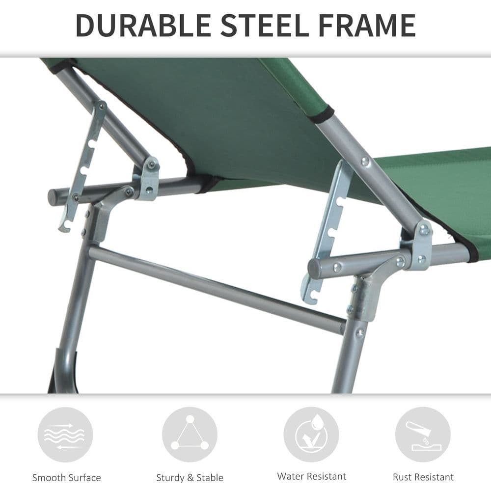 image-Camping Cot Picnic Sun Lounger Portable Folding Chair Patio Green Outsunny
