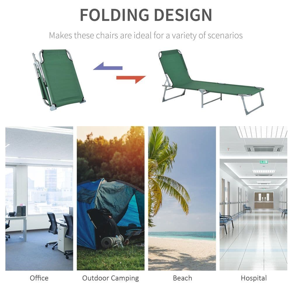 image-Camping Cot Picnic Sun Lounger Portable Folding Chair Patio Green Outsunny