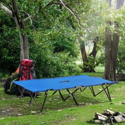 image-Double Camping Folding Cot Outdoor Portable Sunbed w/ Carry Bag, Blue Outsunny
