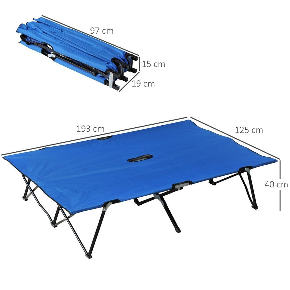 image-Double Camping Folding Cot Outdoor Portable Sunbed w/ Carry Bag, Blue Outsunny