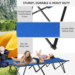 image-Double Camping Folding Cot Outdoor Portable Sunbed w/ Carry Bag, Blue Outsunny