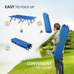image-Double Camping Folding Cot Outdoor Portable Sunbed w/ Carry Bag, Blue Outsunny