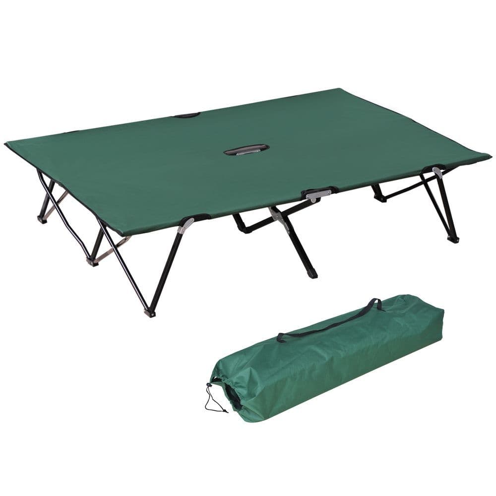 image-Double Camping Folding Cot Outdoor Portable Sunbed Carry Bag, Green Outsunny