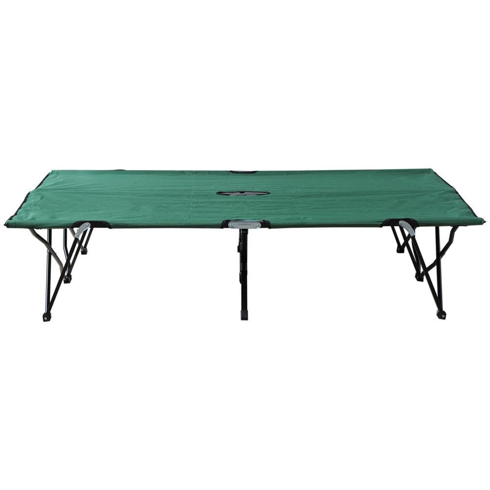 image-Double Camping Folding Cot Outdoor Portable Sunbed Carry Bag, Green Outsunny