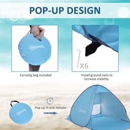 image-Beach Tent Instant Camping Pop up Tent Sun Shade Shelter, Blue Outsunny
