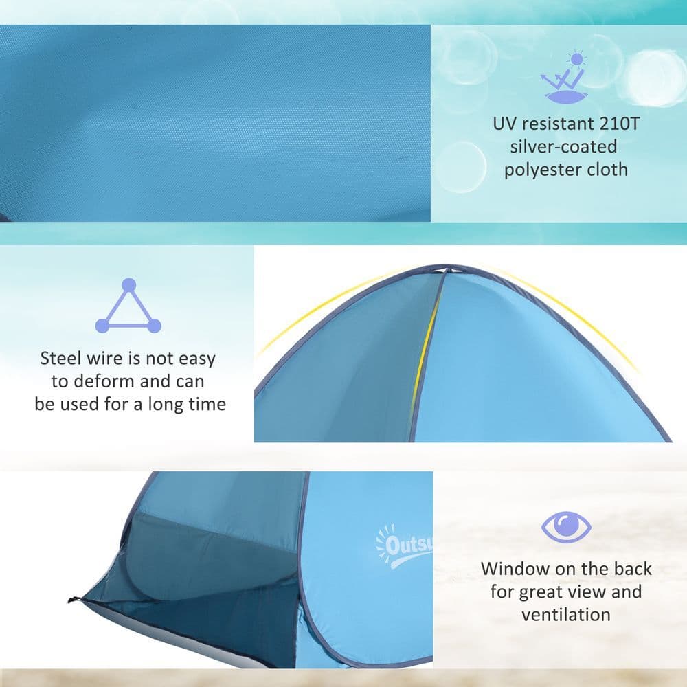 image-Beach Tent Instant Camping Pop up Tent Sun Shade Shelter, Blue Outsunny