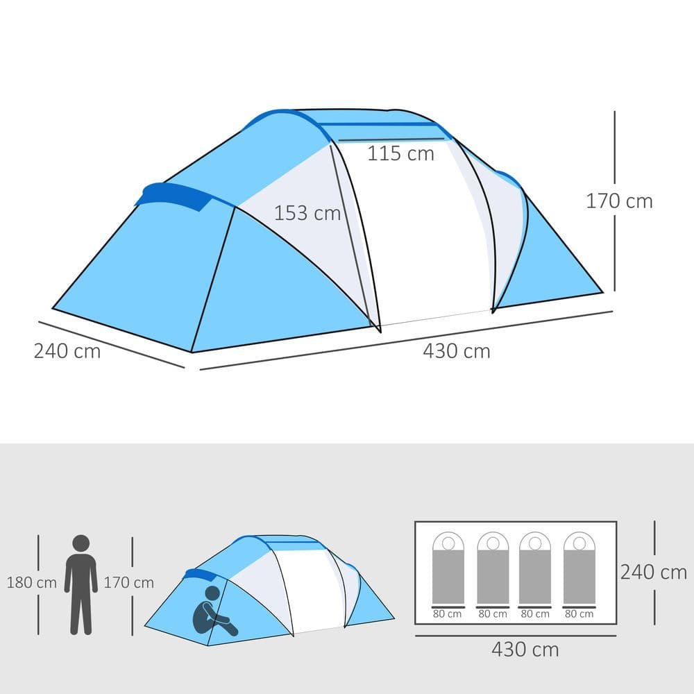 image-4-6 Persons Camping Tent Dome Family Travel Group Hiking Room Fishing Outsunny