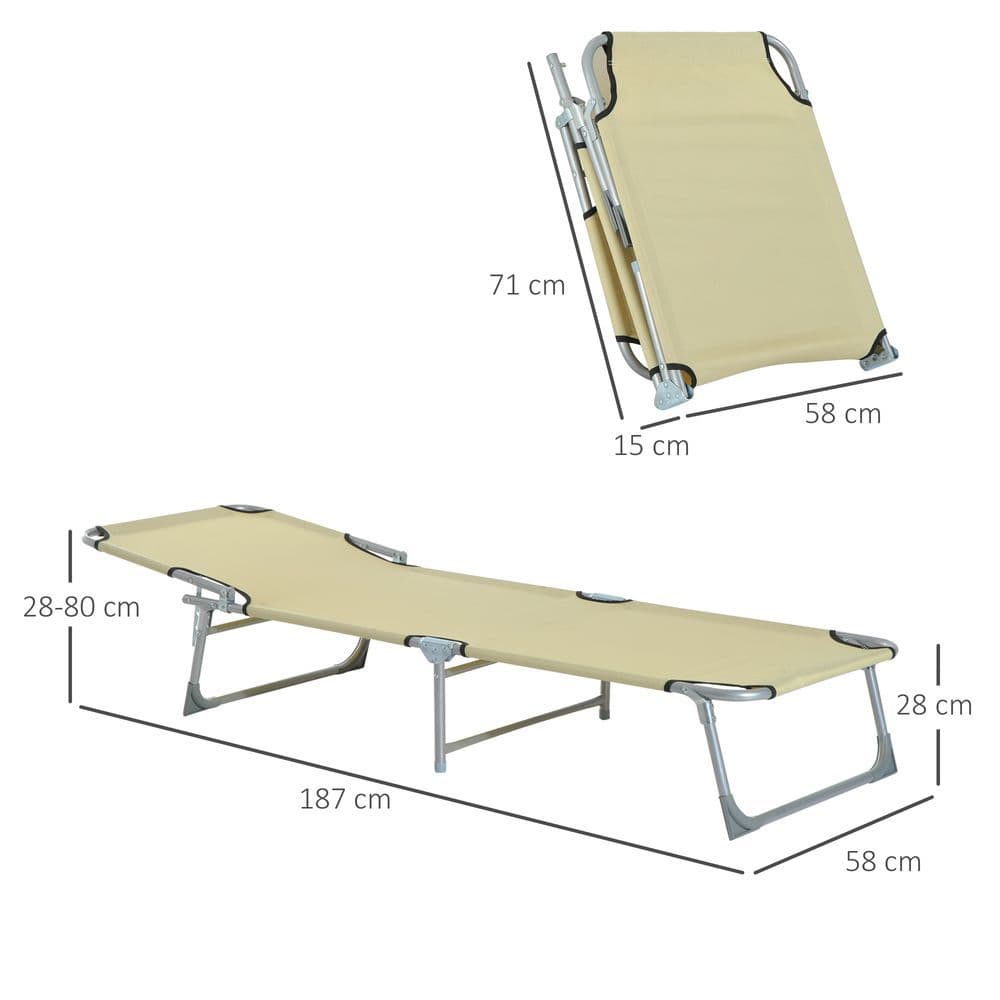 image-Camping Cot Picnic Sun Lounger Portable Folding Chaise Chair Patio Outsunny
