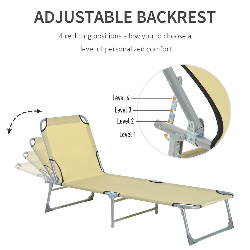 image-Camping Cot Picnic Sun Lounger Portable Folding Chaise Chair Patio Outsunny