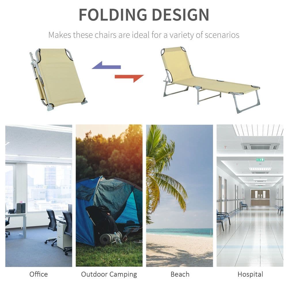 image-Camping Cot Picnic Sun Lounger Portable Folding Chaise Chair Patio Outsunny