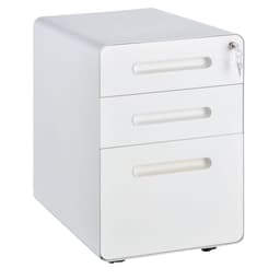image-3 Draw Modern Steel Filing Cabinet w/ 4 Wheels Lock Pencil Box White Vinsetto