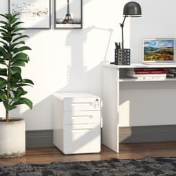 image-3 Draw Modern Steel Filing Cabinet w/ 4 Wheels Lock Pencil Box White Vinsetto