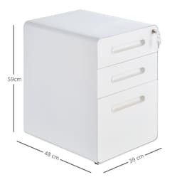 image-3 Draw Modern Steel Filing Cabinet w/ 4 Wheels Lock Pencil Box White Vinsetto
