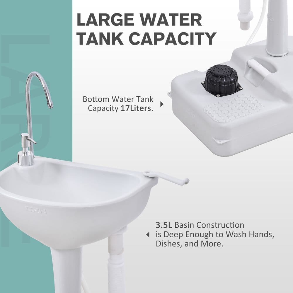 image-Portable Camping Sink with Towel Holder & Soap Dispenser Hand Wash Outsunny