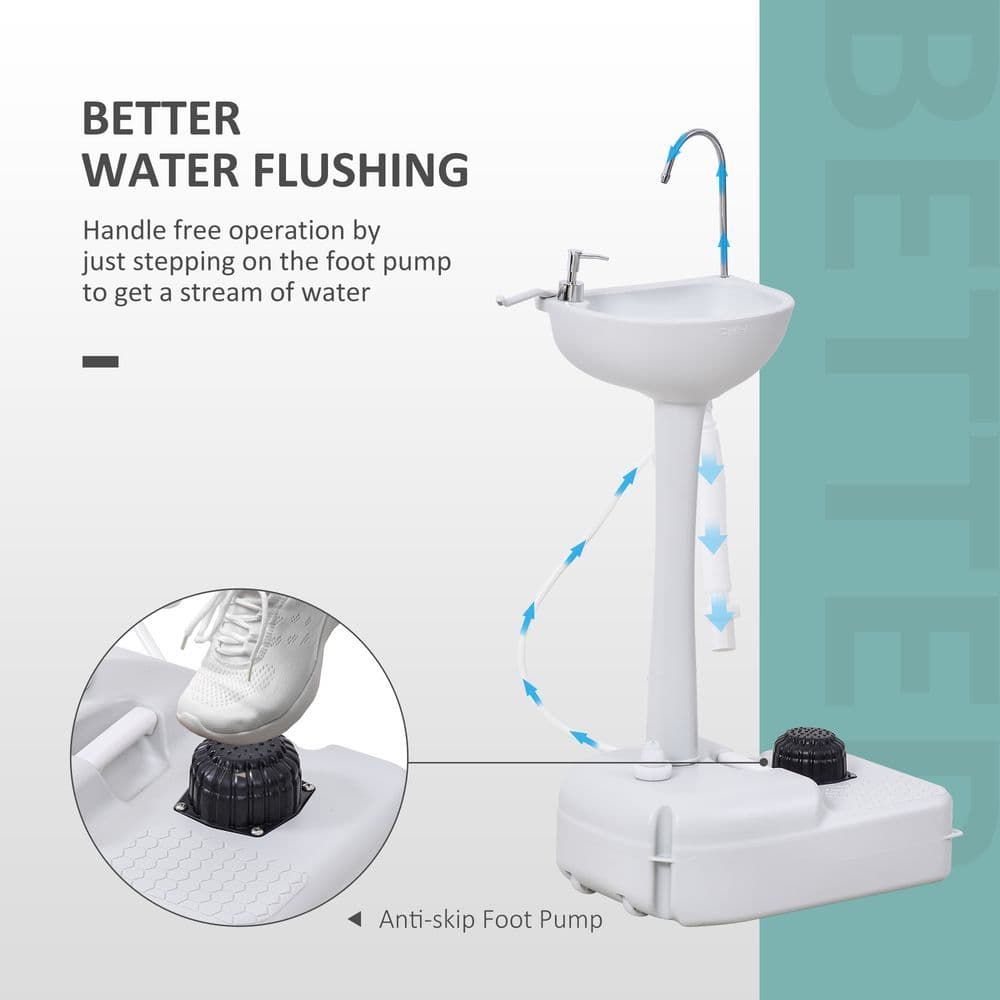 image-Portable Camping Sink with Towel Holder & Soap Dispenser Hand Wash Outsunny