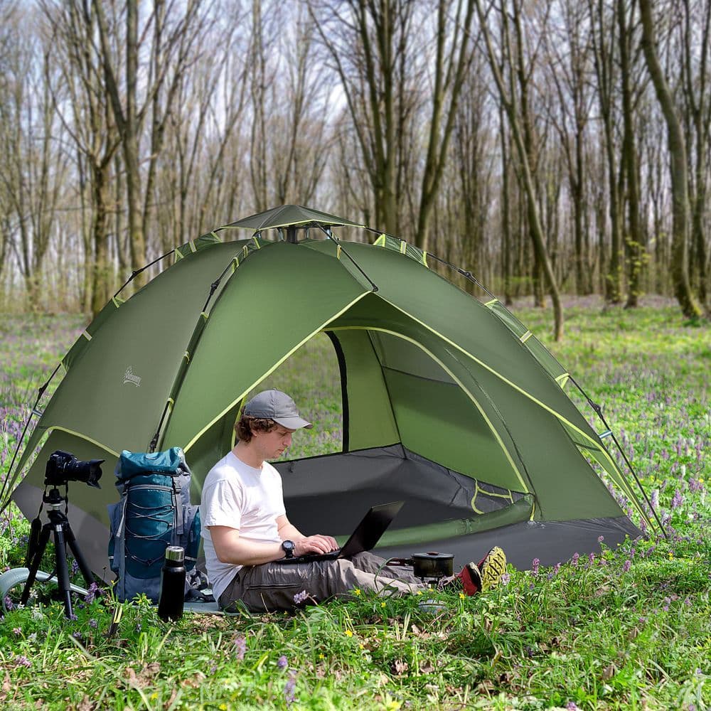 image-2 Man Pop Up Tent Camping Festival Hiking Family Travel Shelter Outsunny