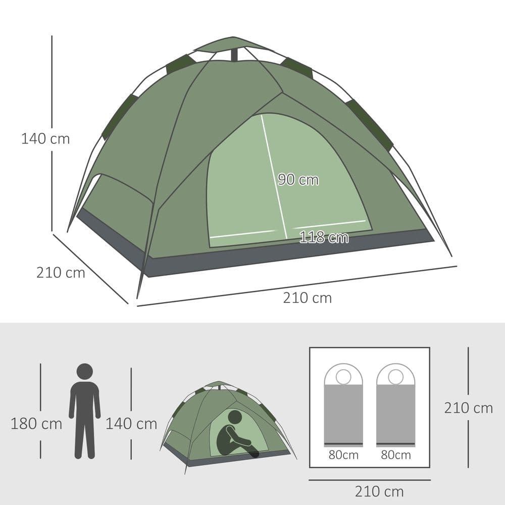 image-2 Man Pop Up Tent Camping Festival Hiking Family Travel Shelter Outsunny