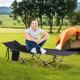 image-Single Portable Outdoor Military Sleeping Bed Camping Cot Black Outsunny