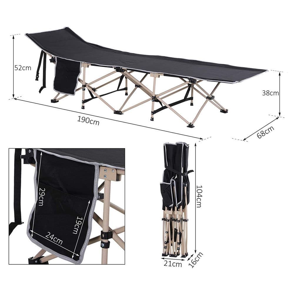 image-Single Portable Outdoor Military Sleeping Bed Camping Cot Black Outsunny